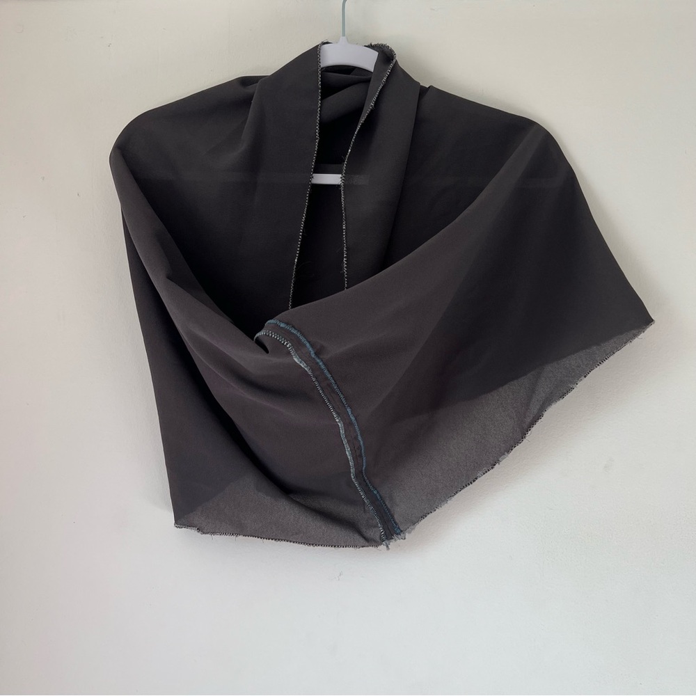Charcoal sheer infinity scarf with rough blue stitching